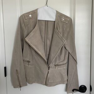 EUC White House Black Market Beige Jacket Peplum Blazer Long Sleeve